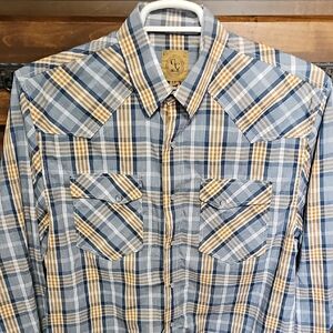 GC Blue Plaid Western Cowboy Button Down Shirt Large Tall